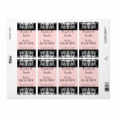 ピンクとブラックの結婚ミニワインラベル ラベル (フルシート)