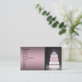 ピンクとブラックの結婚式のケーキのビジネスカード 名刺 (スタンド正面)