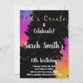 ピンクとブラックの色のペイント 誕生日招待状 招待状 (正面)