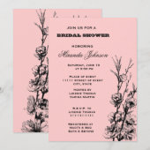 ピンクとブラックの花のブライダルシャワー 招待状 (正面/裏面)