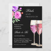 ピンクとブラックの花びらとプロセッコブライダルシャワー 招待状 (正面)