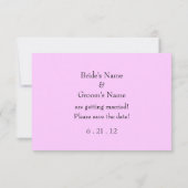 ピンクとブラックの花柄 ウェディング セーブ・ザ・デート カード (裏面)