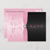 ピンクとブラックの花柄R.S.V.P. ポストカード (正面/裏面)