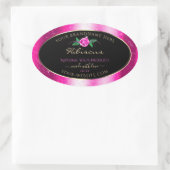 ピンクとブラックの製品ラベルフローラバラグリッター 楕円形シール (バッグ)