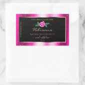 ピンクとブラックの製品ラベルフローラバラグリッター 長方形シール (バッグ)