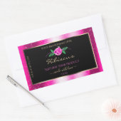 ピンクとブラックの製品ラベルフローラバラグリッター 長方形シール (封筒)