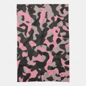 ピンクとブラックの迷彩柄 キッチンタオル (縦)