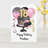 ピンクとブラックの金ゴールド18誕生日 カード (黄色い花)