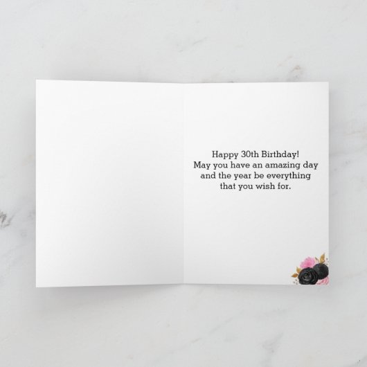 ピンクとブラックの金ゴールド30歳の誕生日 カード (内部)