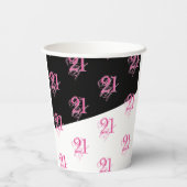 ピンクとブラックの21歳の誕生日 紙コップ (裏面)