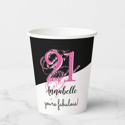 ピンクとブラックの21歳の誕生日 紙コップ (正面)
