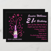 ピンクとブラックの21歳誕生日招待状 招待状 (正面/裏面)