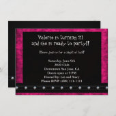 ピンクとブラックの21歳誕生日 招待状 (正面/裏面)