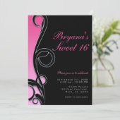 ピンクとブラックの chic なグアムール スイート16パーティー 招待状 (スタンド正面)