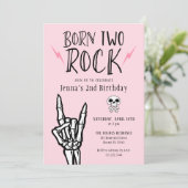 ピンクとブラックのBorn Two Rock 2歳の誕生日パーティー 招待状 (スタンド正面)