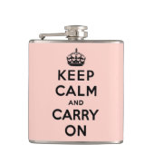 ピンクとブラックのKeep Calm And Carry On フラスク (正面)