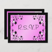 ピンクとブラックのR.S.V.Pポストカード インビテーションポストカード (正面/裏面)