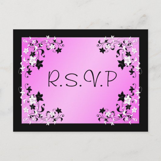 ピンクとブラックのR.S.V.Pポストカード インビテーションポストカード (正面)