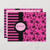 ピンクとブラックのR.S.V.P.カード インビテーションポストカード (正面/裏面)