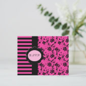 ピンクとブラックのR.S.V.P.カード インビテーションポストカード (スタンド正面)