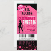 ピンクとブラックのVIPスイート16チケットパーティー 招待状 (正面/裏面)