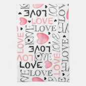 ピンクとブラックをハートで愛する キッチンタオル (縦)