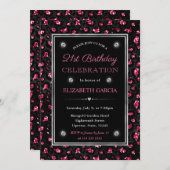ピンクとブラックグリッターヒョウのスポット21歳の誕生日 招待状 (正面/裏面)