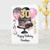 ピンクとブラックゴールドのケーキ 30歳の誕生日 カード (黄色い花)
