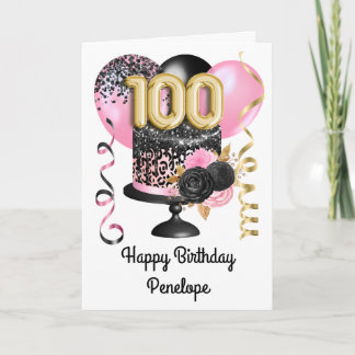 ピンクとブラックゴールドの100歳の誕生日 カード