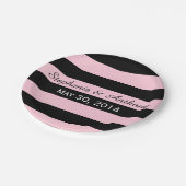 ピンクとブラックストライプの結婚の ペーパープレート (アングル)