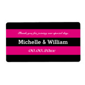 ピンクとブラックストライプの結婚ウォーターボトルのラベル ラベル (正面)