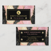 ピンクとブラックストーン、金ゴールドグリッター瑪瑙 名刺 (正面/裏面)