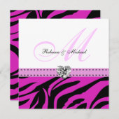 ピンクとブラックゼブラストライプ結婚式招待状 招待状 (正面/裏面)