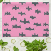 ピンクとブラックハロウィンこうもり キッチンタオル (折り畳み)