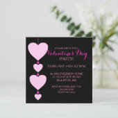 ピンクとブラックハートのバレンタインパーティー招待状 招待状 (スタンド正面)