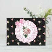 ピンクとブラックバラガールズベビーシャワー招待状 招待状 (スタンド正面)