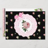 ピンクとブラックバラガールズベビーシャワー招待状 招待状 (正面/裏面)