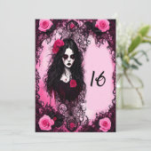 ピンクとブラックバラ幽霊ガールスウィート16誕生日 招待状 (スタンド正面)