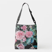 ピンクとブラックバラ水彩クロスボディバッグ クロスボディバッグ (裏面)