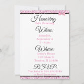 ピンクとブラックボウヴィンテージベビーシャワーの招待 招待状 (裏面)