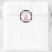 ピンクとブラック水玉模様クリスマスツリーステッカー ラウンドシール (バッグ)