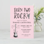 ピンクとブラック生まれの2ロックギター2歳の誕生日 招待状 (スタンド正面)