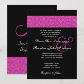 ピンクとブラック結婚パターン 招待状 (正面/裏面)