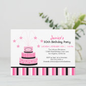ピンクとブラック50お誕生日ケーキパーティの招待状 招待状 (スタンド正面)