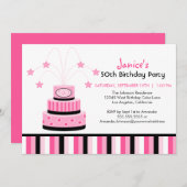 ピンクとブラック50お誕生日ケーキパーティの招待状 招待状 (正面/裏面)