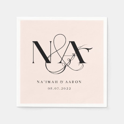 ピンクとブラック |モノグラム結婚のナプキンス スタンダードカクテルナプキン (正面)