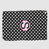 ピンクとブラック、名前とイニシャルと水玉模様 ゴルフタオル (横)