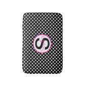 ピンクとブラック、名前とイニシャルと水玉模様 バスマット (正面縦)