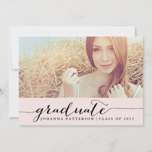 ピンクとブラック |手書き卒業招待状 招待状 (正面)