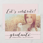 ピンクとブラック |手書き卒業招待状 招待状 (正面/裏面)